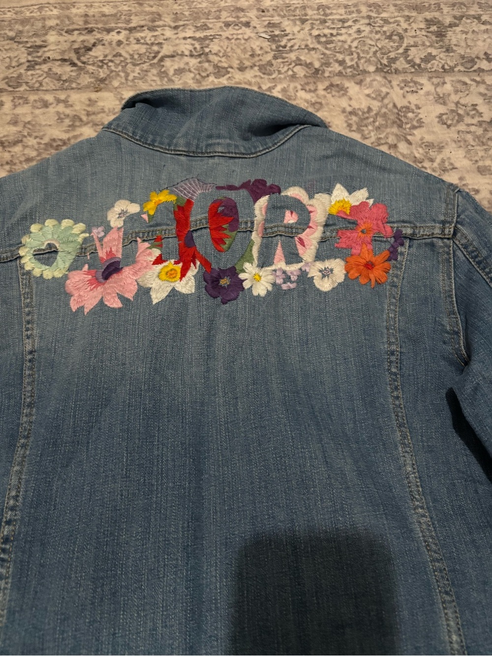 Pilcro Embroidered Floral Denim Jacket - Light Blue with Yellow & Purple Accents - Picture 4 of 9